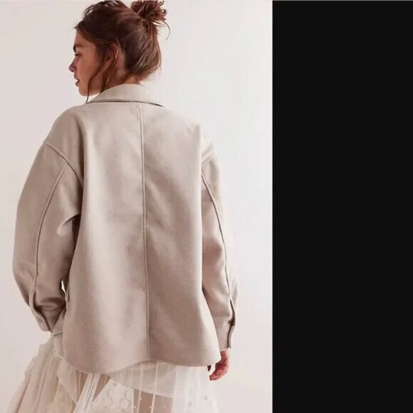 We The Free Lola Oversized Shirt Jacket Size XL Women Beige Melange Shacket NWOT - Picture 2 of 6